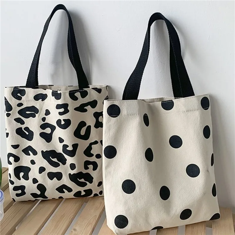 2023 Fashion Harajuku Solid Color Canvas Small Shopper Bag Women\'s  Bag Black Large Capacity Polka Dots Shoulder Bag