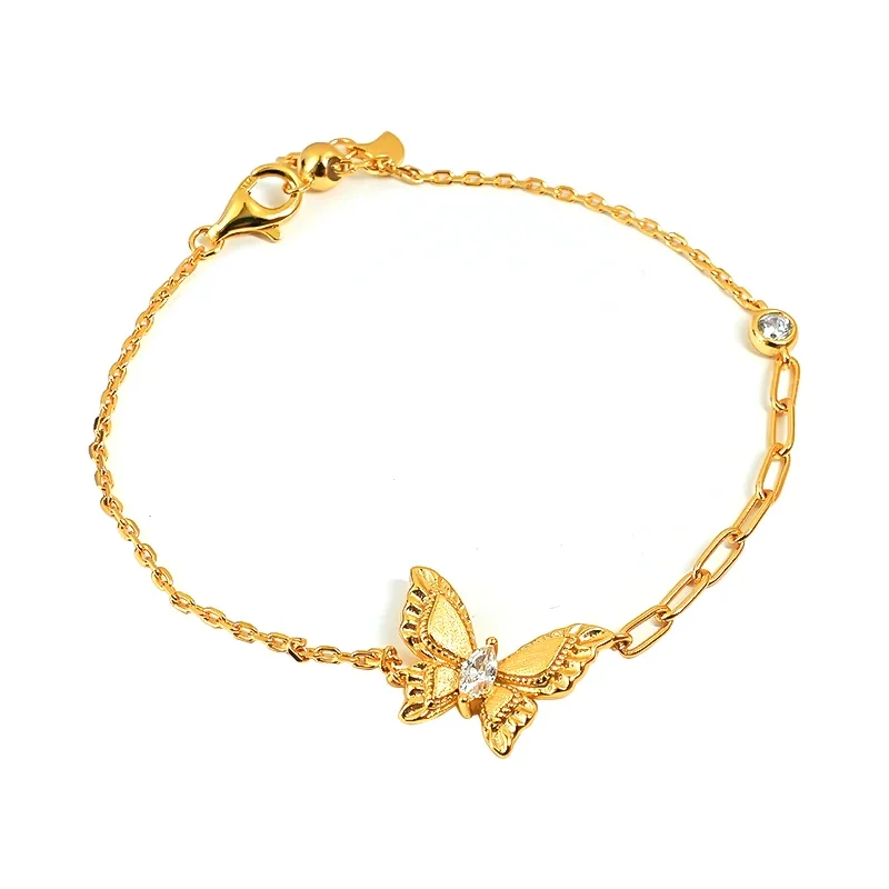 New Brushed Butterfly Bracelet for Women, 925 Silver, Vintage Cloth Style, Light Luxury, Simple and Versatile, marry Jewelry