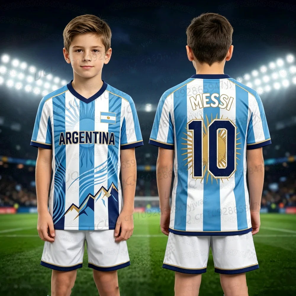 2026 Special NO.10 Messi Football Jersey Shorts Set Women Men Argentina Flag Fans Shirt and Shorts Summer Kids 2 Piece Set