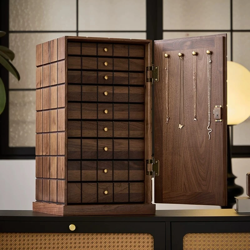 Walnut Wood Jewelry Box Vintage Large Capacity Storage Boxes Necklace Bangles Display Cabinet Medieval Jewellery Organizer Case