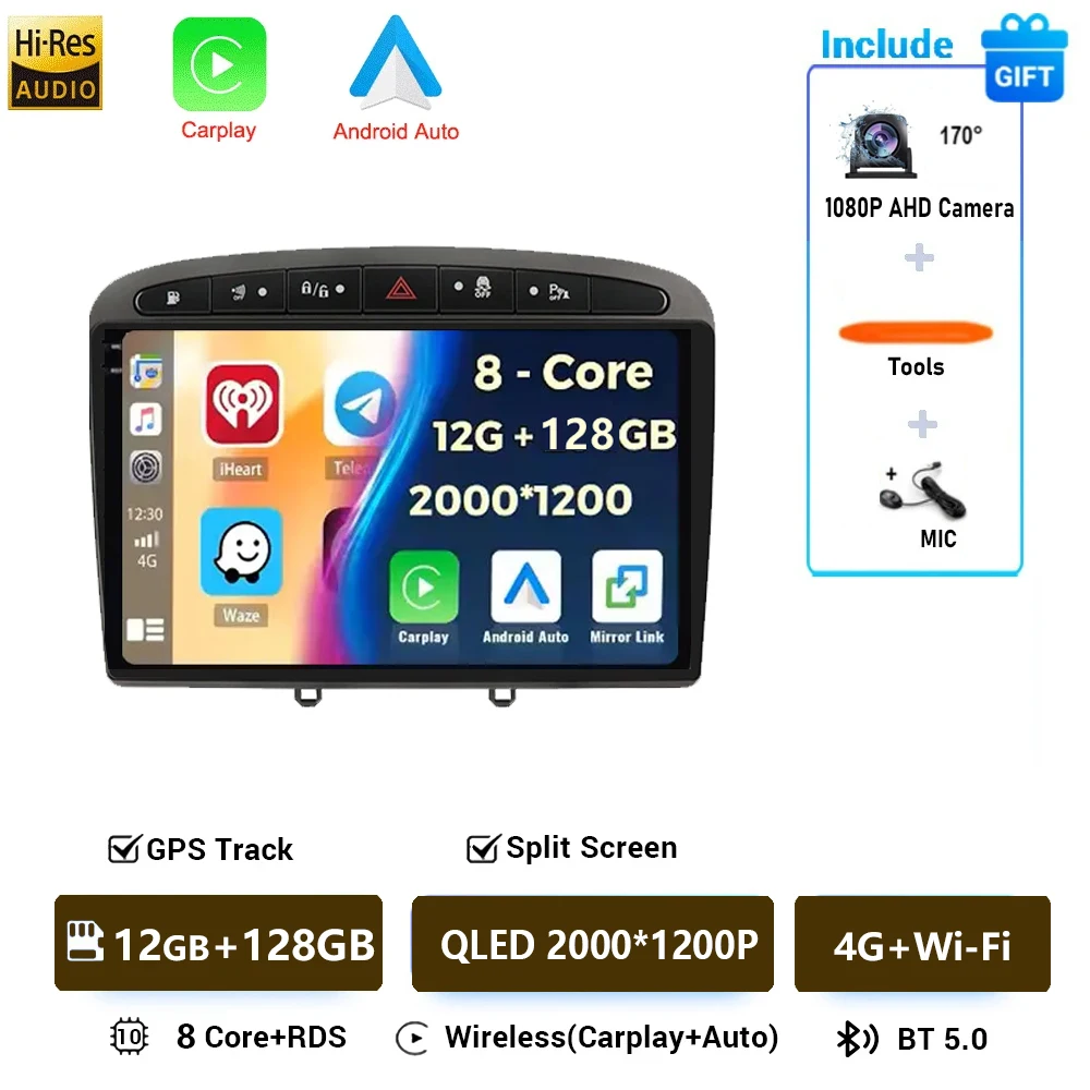 Android 16 Voor Peugeot 308 308SW 408 2012-2020 2K QLED Stereo Autoradio Multimedia Video Player GPS AI Voice CarPlay 4G DSP