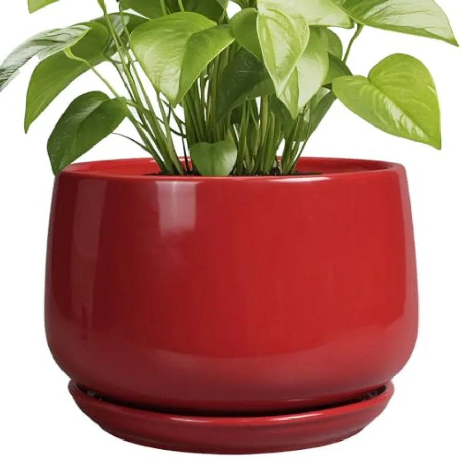 

Ceramic Plant Pots - Flower pots for Indoor Outdoor Plant, Round Planter with Draage and Saucer, Modern Home Decor, Gift for Wo