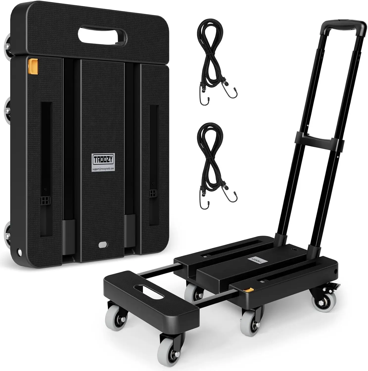 Folding Hand Truck, 500 LB Heavy Duty Luggage Cart, Utility Dolly Platform Cart with 6 Wheels & 2 Elastic Ropes for Luggage