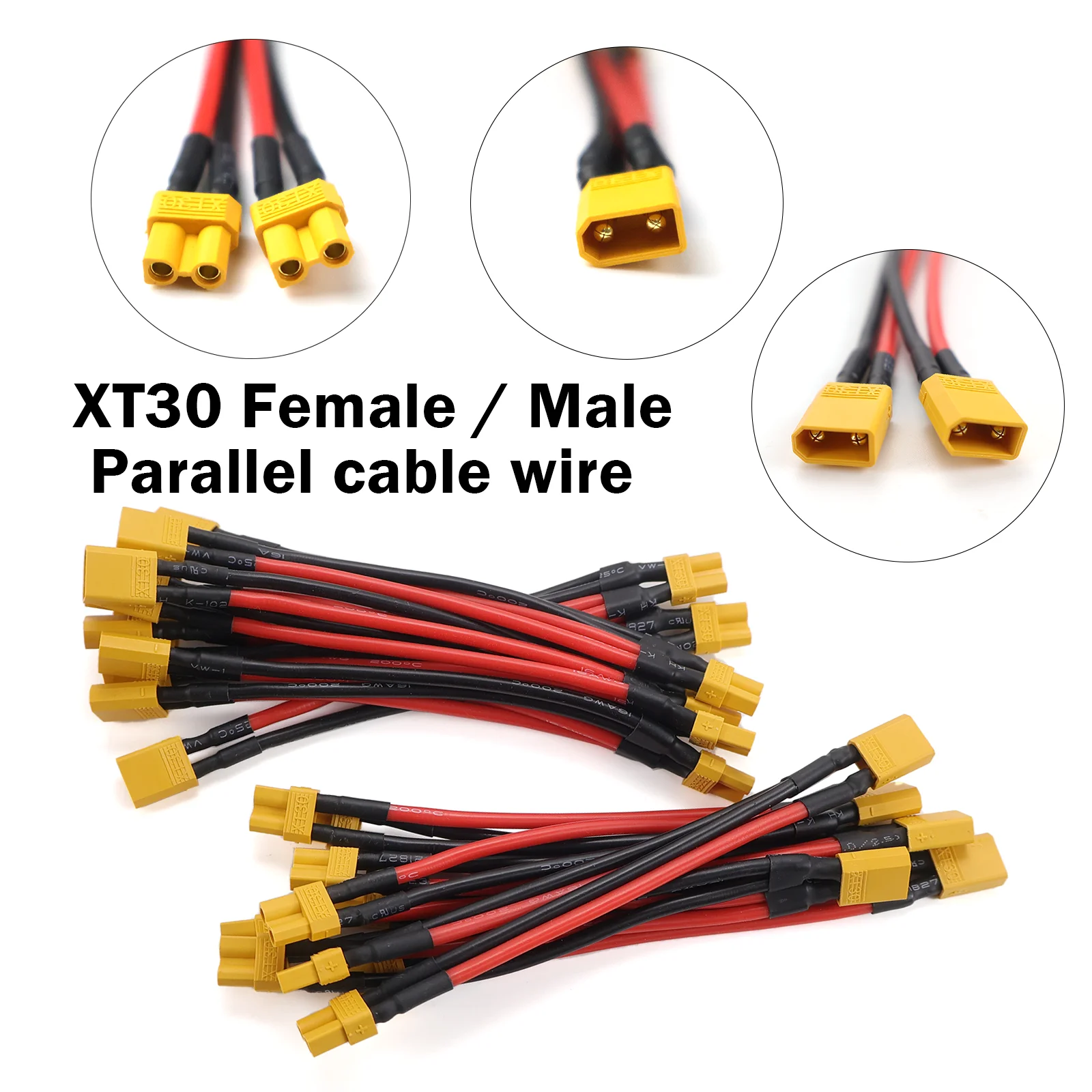XT30 Parallel Cable Y Lead 18AWG 10CM 1M2F 1F2M Y Splitter Adapter for RC Battery Charger Drone FPV