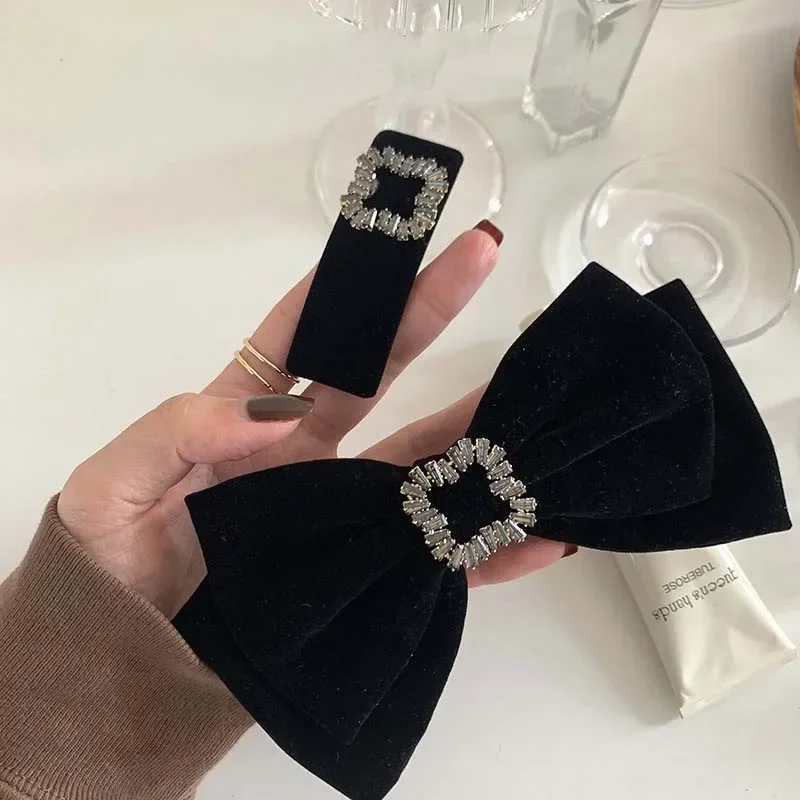 헤어핀 Korean Black Velvet Big Bow Hairpin for Women Luxury Zircon Temperament Hair Clip BB Clip Headwear Hair Accessories 헤어클립