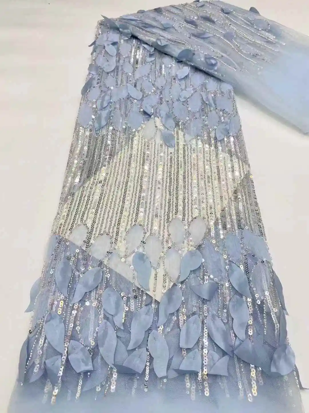 French Sequins Net Lace Fabric 2025 Beads High Quality African 3D Lace Fabric Nigerian Embroidery Tulle Party Lace Fabric