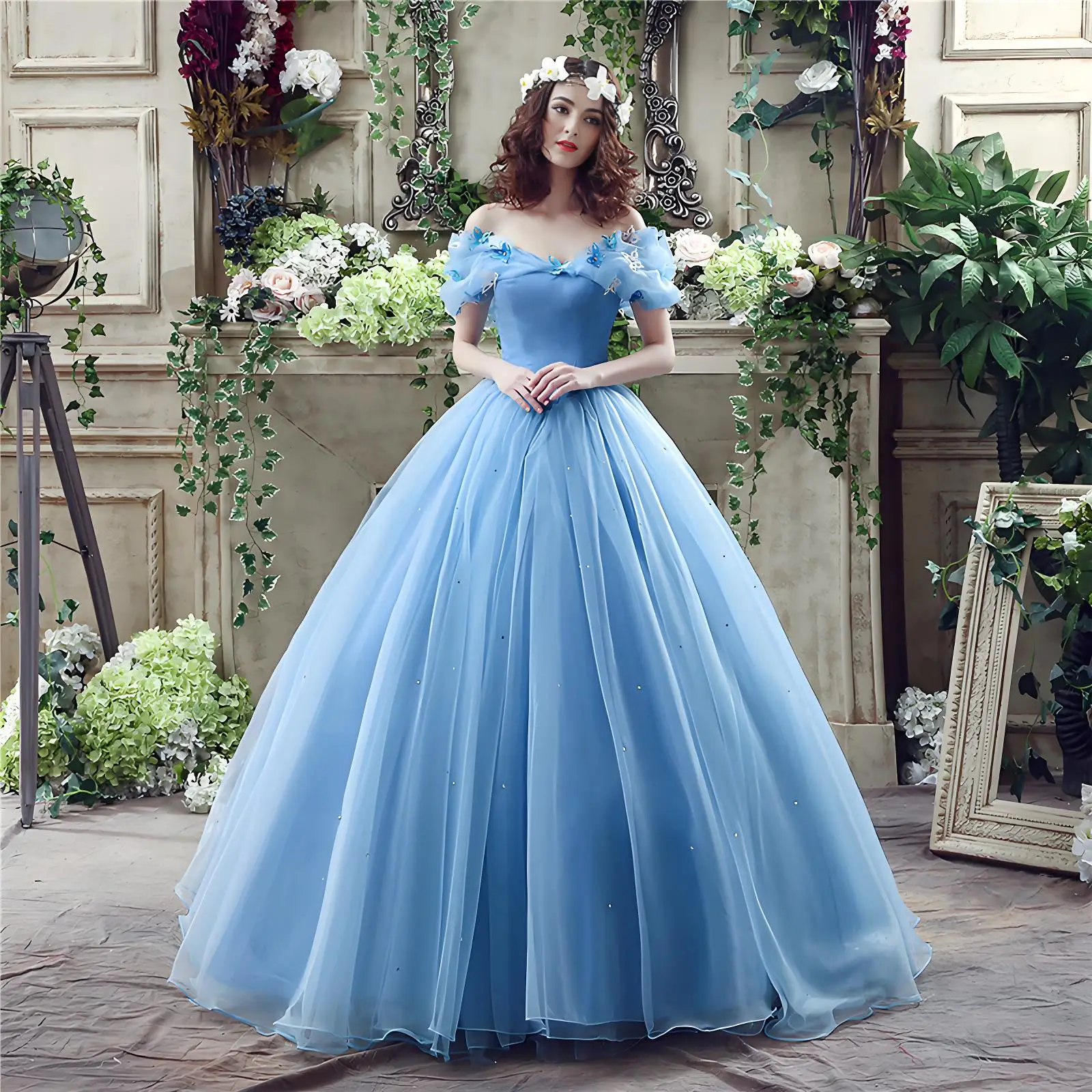 

Women's Cinderella Dress Luxury Butterfly Off Shoulder Princess Ball Gown Sexy Dance Floor Length Dresses