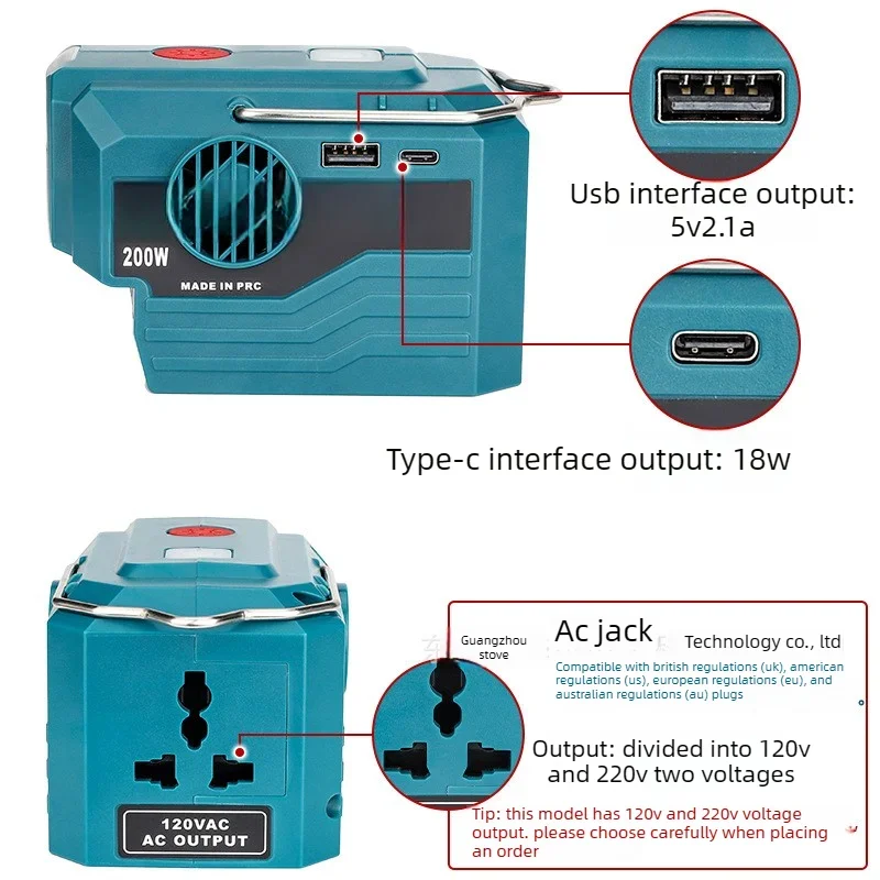 

Высококачественный инвертор 18В для уличного использования, 200Вт, AC 220В, синусоидальный преобразователь напряжения для Makita/Bosch/Dewalt/Milwaukee