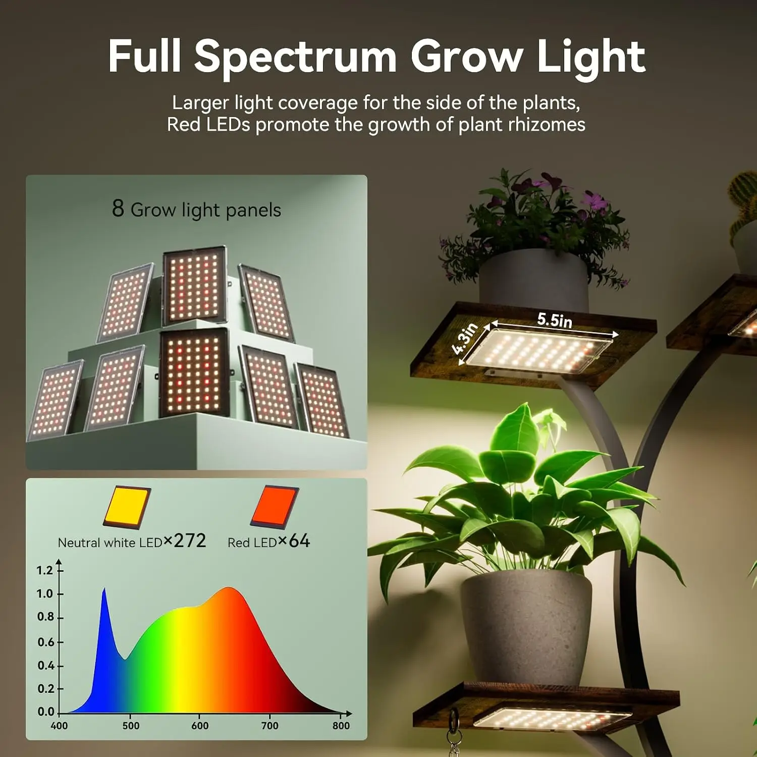 Plant Stand Indoor with Grow Lights 9 Tiered Wood Plant Shelf 62