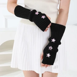 Fashionable Sparkling Decoration Knitted Long Gloves Cute Knitted Warm Arm Sleeves Accesspties For Teen Girl