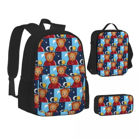 Daniel Tigers Stop Backpacks Boys Girls Bookbag School Bags Kids Rucksack Lunch Bag Pen Bag Three-Piece Set