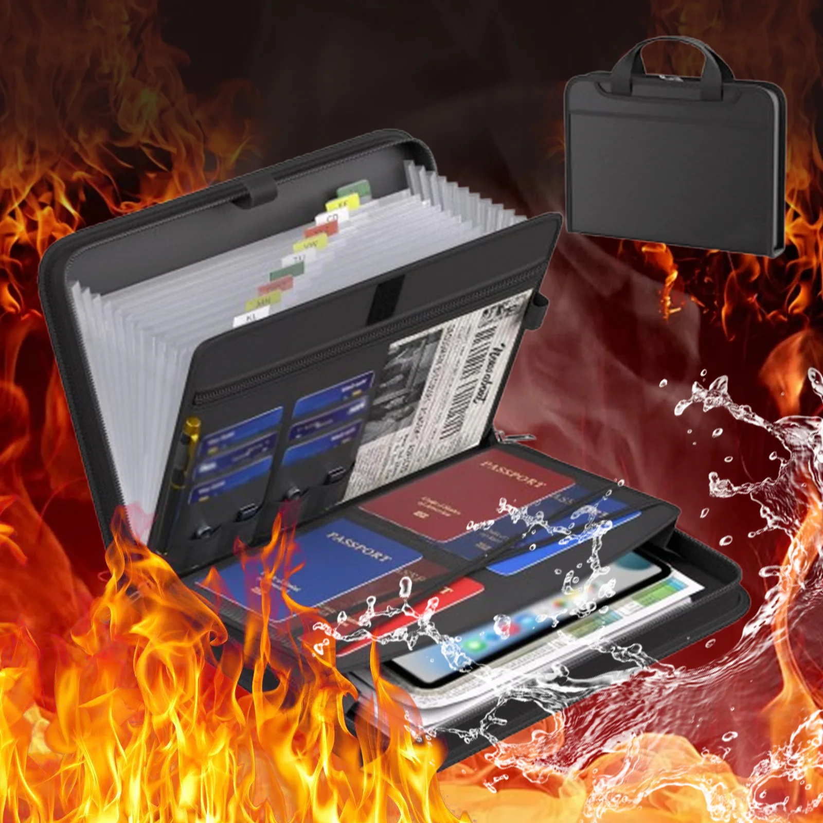 

Fireproof Waterproof Folder Organizer with Zipper and Label 12 Compartment Expanding Folder For A4 Letters Receipts