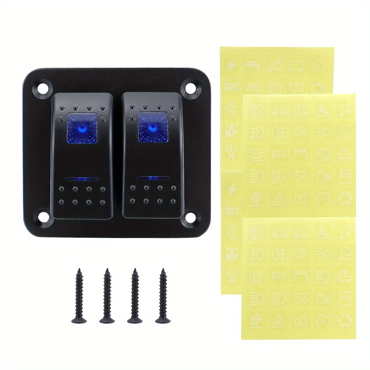 Two sets of rocker switch panels with 5-pin switches suitable for 12V/24V cars, ships, ATV trailers, blue.