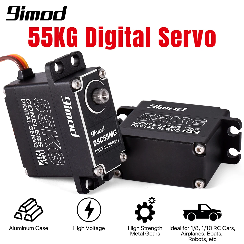 9imod 55kg Servo impermeable IP67 180/270 Sensor magnético alto Torque Sin Núcleo Servo Digital engranaje totalmente metálico para coches 1/8 1/10 RC