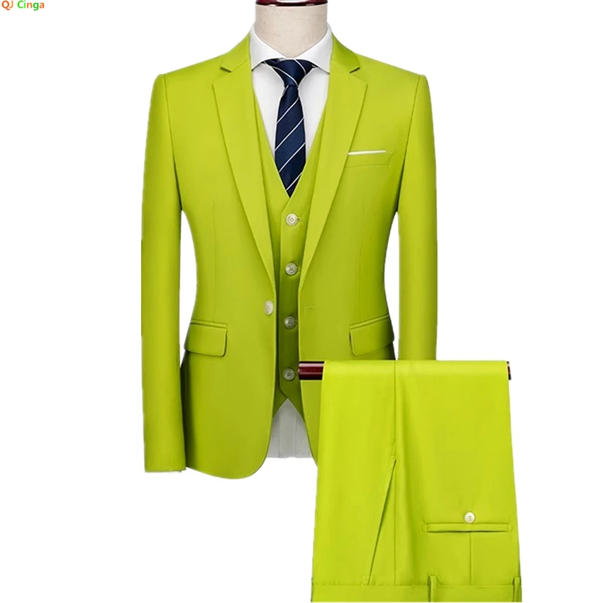 Grass Green Men\'s Suit Three Piece Suit,Wedding,Party,Business,Interview Menswear,Red,Black,Blue,Purple,Yellow Men Sets,M-6XL