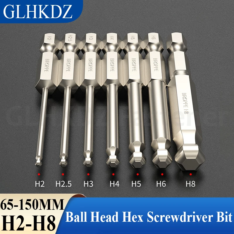 

65/100/150MM H2-H8 Ball Head Hexagon Socket Screwdriver Bit Strong Magnetic Batch Head High Hardness S2 Alloy Steel Bit Tool