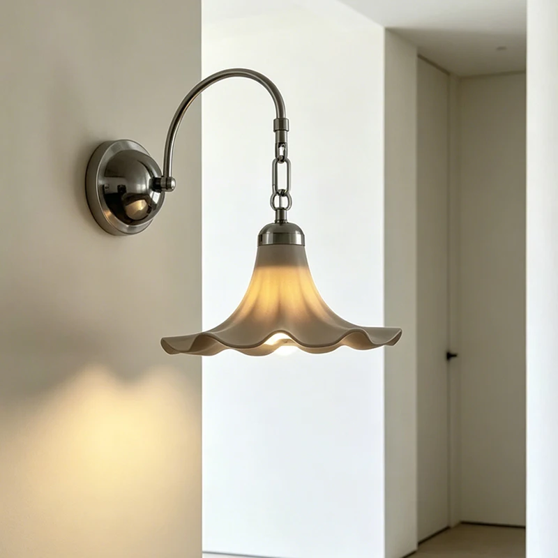 Iron & Ceramics E27 Wall Sconce, Chrome Base Wall Mounted Lighting Fixture, Retro Interior Wall Light for Home Decor