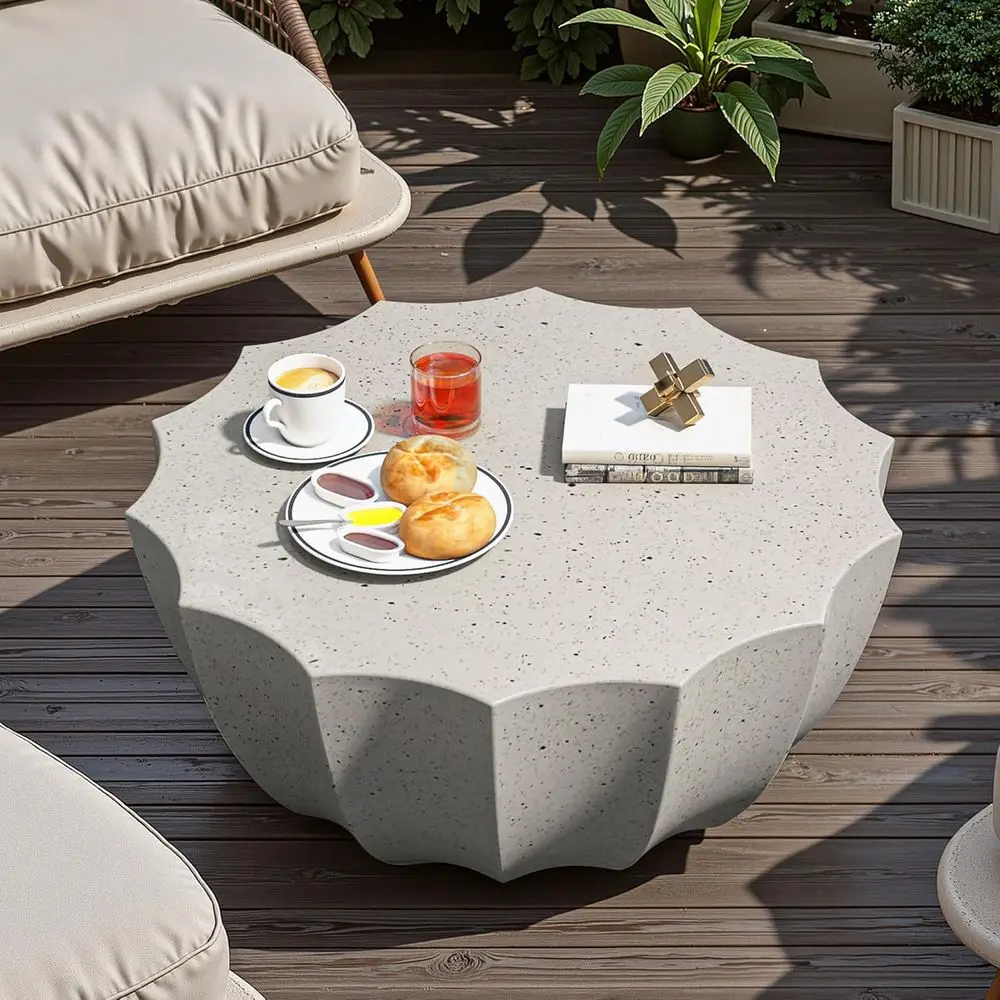 

35 Round Waterproof Outdoor Coffee Table - Stylish Design, Easy Assembly, Suitable for Indoor and Outdoor Use (White)