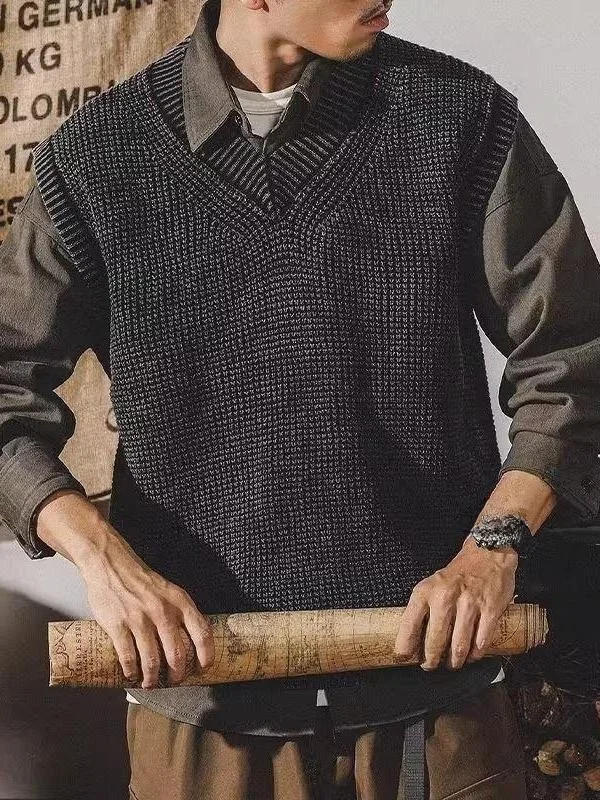 

Мужской вязаный жилет в стиле ретро, свободный крой, большие размеры, осенне-зимняя мода