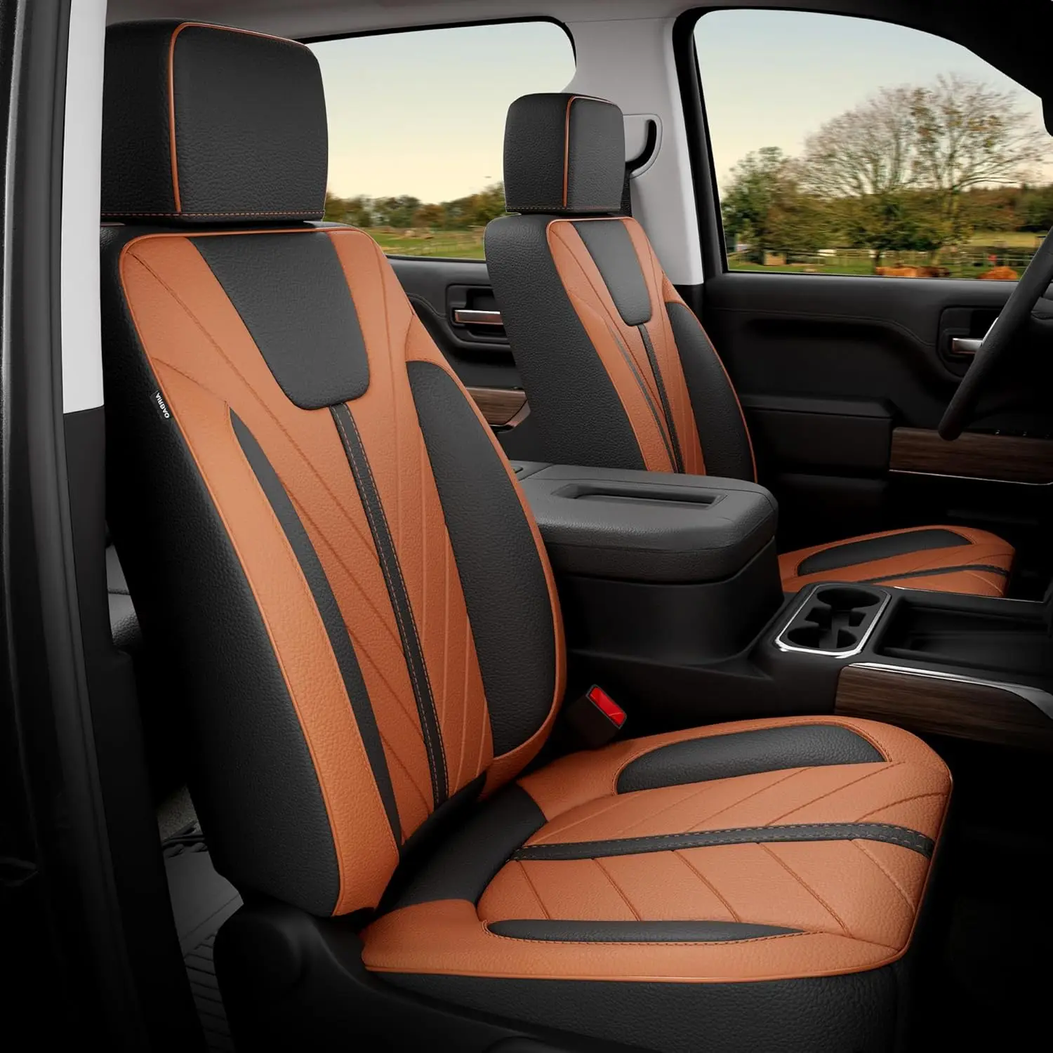 

Full Set Breathable Leather Seat Covers for Chevy Silverado 2019 - 2026 and GMC Sierra 1500 Crew Cab - Waterproof, Black & Brown