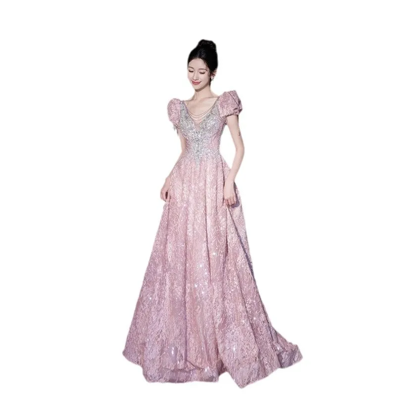 ชุดราตรีสำหรับผู้ใหญ่ ปี 2025 แบบใหม่ สำหรับนักศึกษา สอบศิลปะ งานแต่งงาน กระโปรงทรง Dr Princ งานหมั้น เอวสูง ผ้าไหม