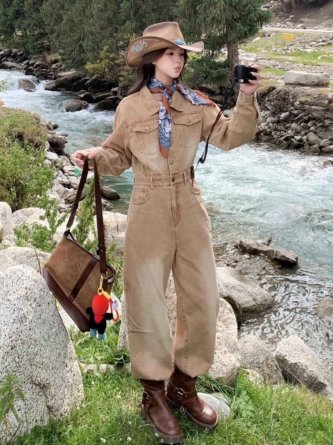 

Женские брюки-комбинезон Meralad цвета хаки, новинка весенней коллекции, маленький размер, прямой крой, широкие штанины