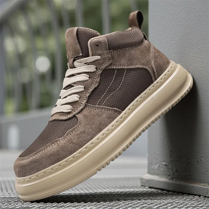 

Кожаные кроссовки на платформе для скейтбординга, мужские кеды, высокие кроссовки на толстой подошве, спортивная повседневная обувь