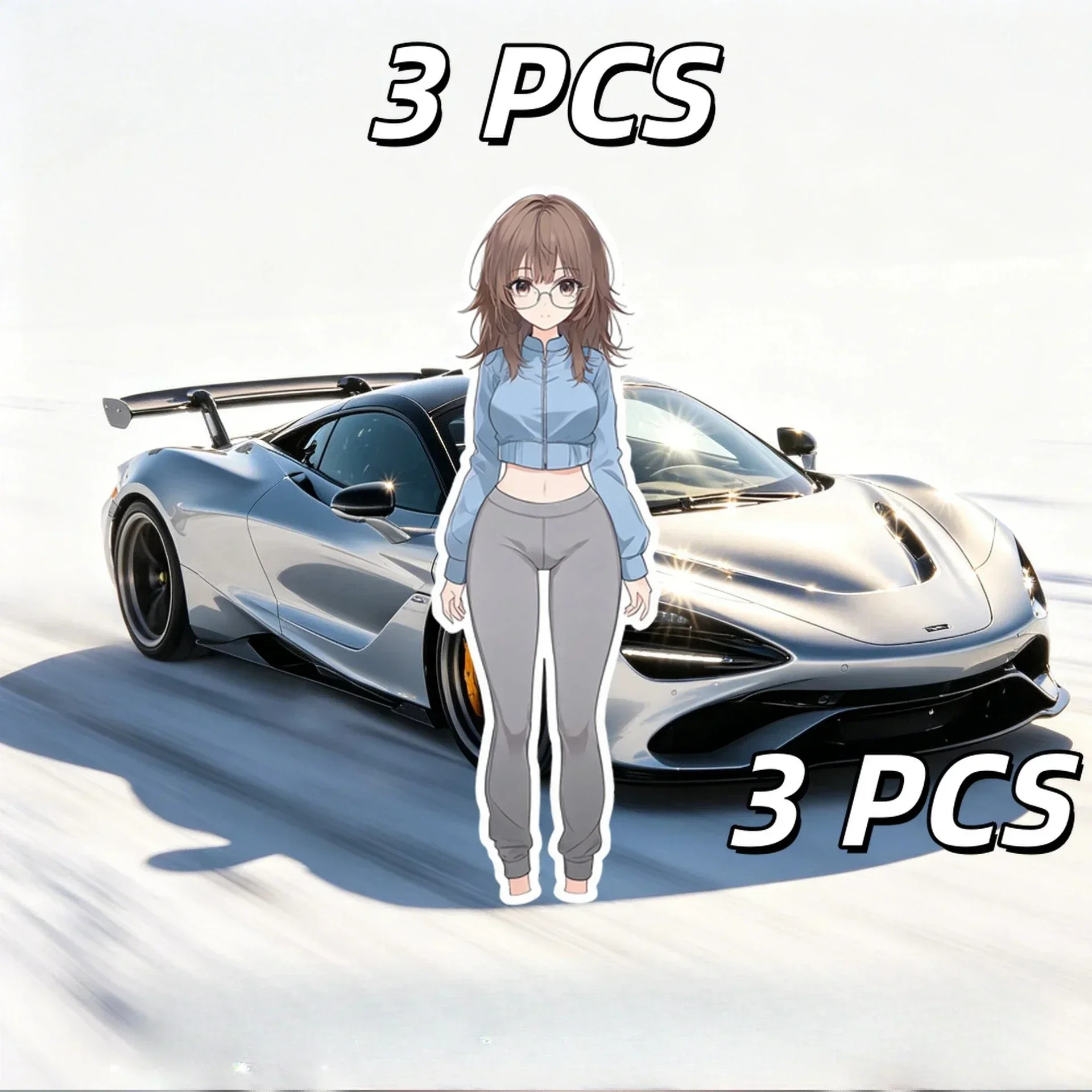 3Pcs Unique Original Cute Anime Girl With Glasses Vinyl Decal Set Scratch Cover For Car Bumper Body Waterproof Exterior Decor