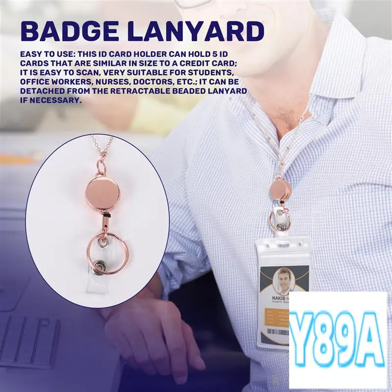 

GO-2 Pcs Retractable Badge Reel Lanyard With ID Holder Necklace Lanyard Badge Clip Chain Waterproof Holder