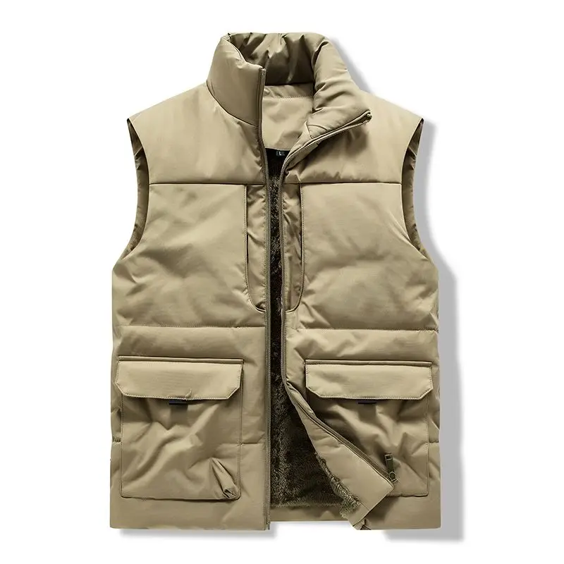 For men in autumn and winter wear a fleece vest with multiple pockets double-sided coat casual workwear vest sleeveless jacket