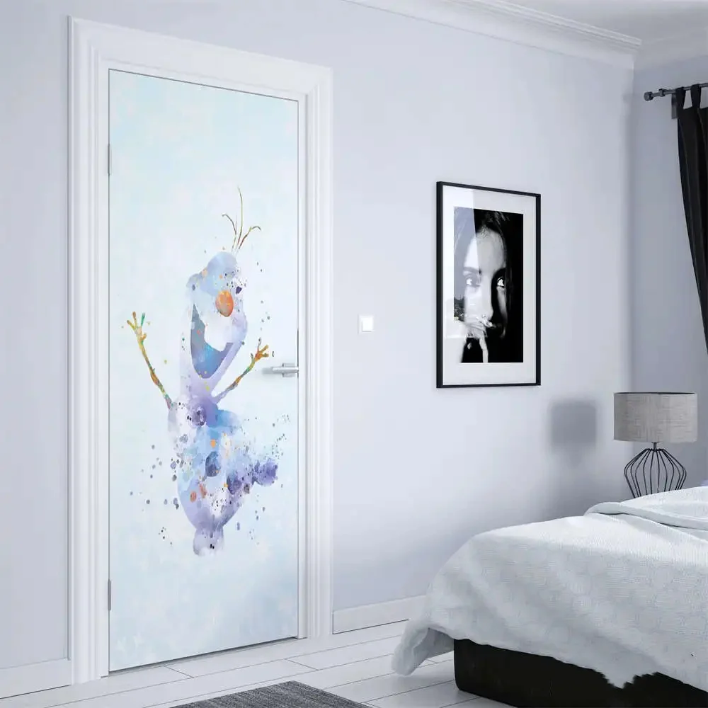 Watercolor Graffiti Frozen Elsa Anna Cartoon Olaf Door Sticker Home Decoration Wall Art Door Decoration Aesthetic Wall Sticker