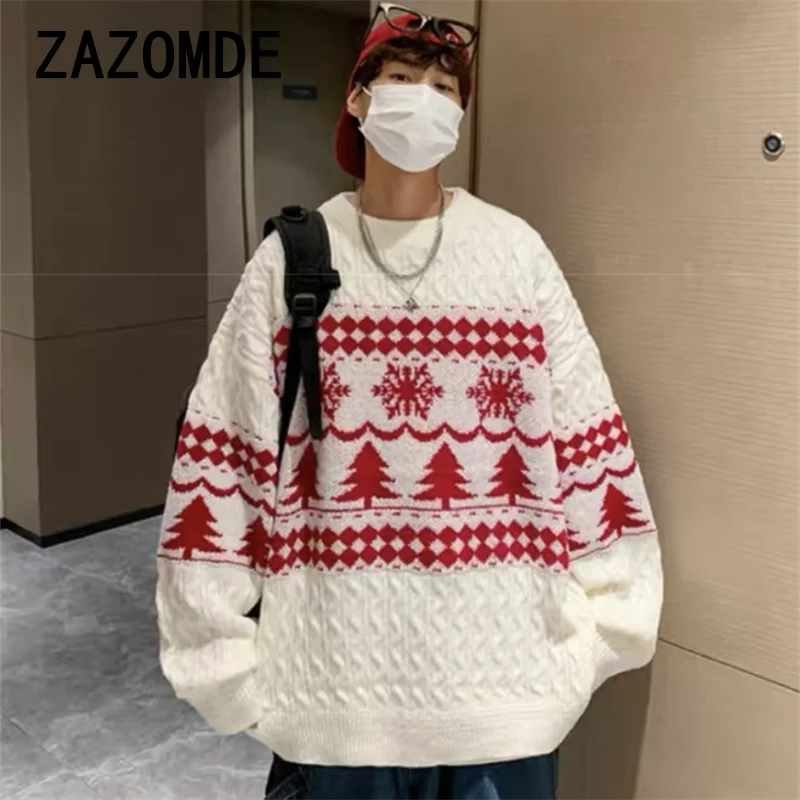 ZAZOMDE New Fall Winter Fashion Christmas Sweater Mens Knit Pullover Top Quality Thick Warm Reindeer Casual Sweaters Jumper Men