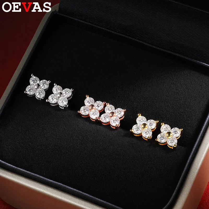 

OEVAS 100% 925 Sterling Silver 0.8ct Moissanite Stud Earrings For Women 18K Gold Plated Sparkling Wedding Party Fine Jewelry