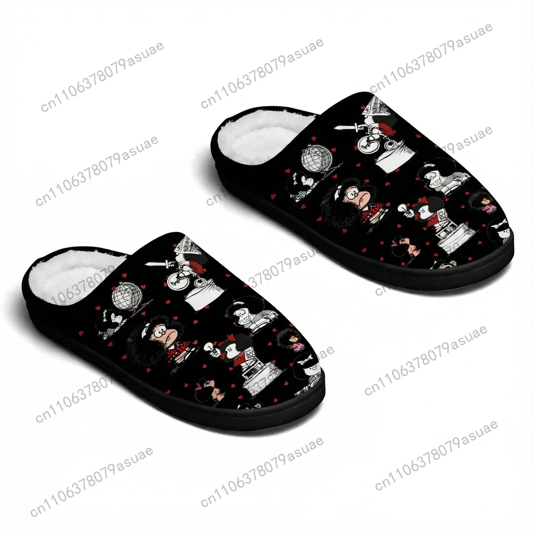 Mafalda the Cute Cartoon Girl Pink US Flag Home Cotton Slippers Mens Womens Bedroom Keep Warm Cotton Slippers Custom Slipper view 2