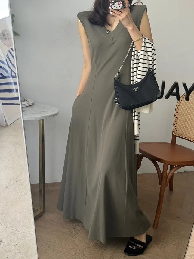 Estate dimagrante V-Ne lunga A-Line Dr Casual Svel Gonna da donna Ele Gonna drappeggiata Casual Dres per le donne