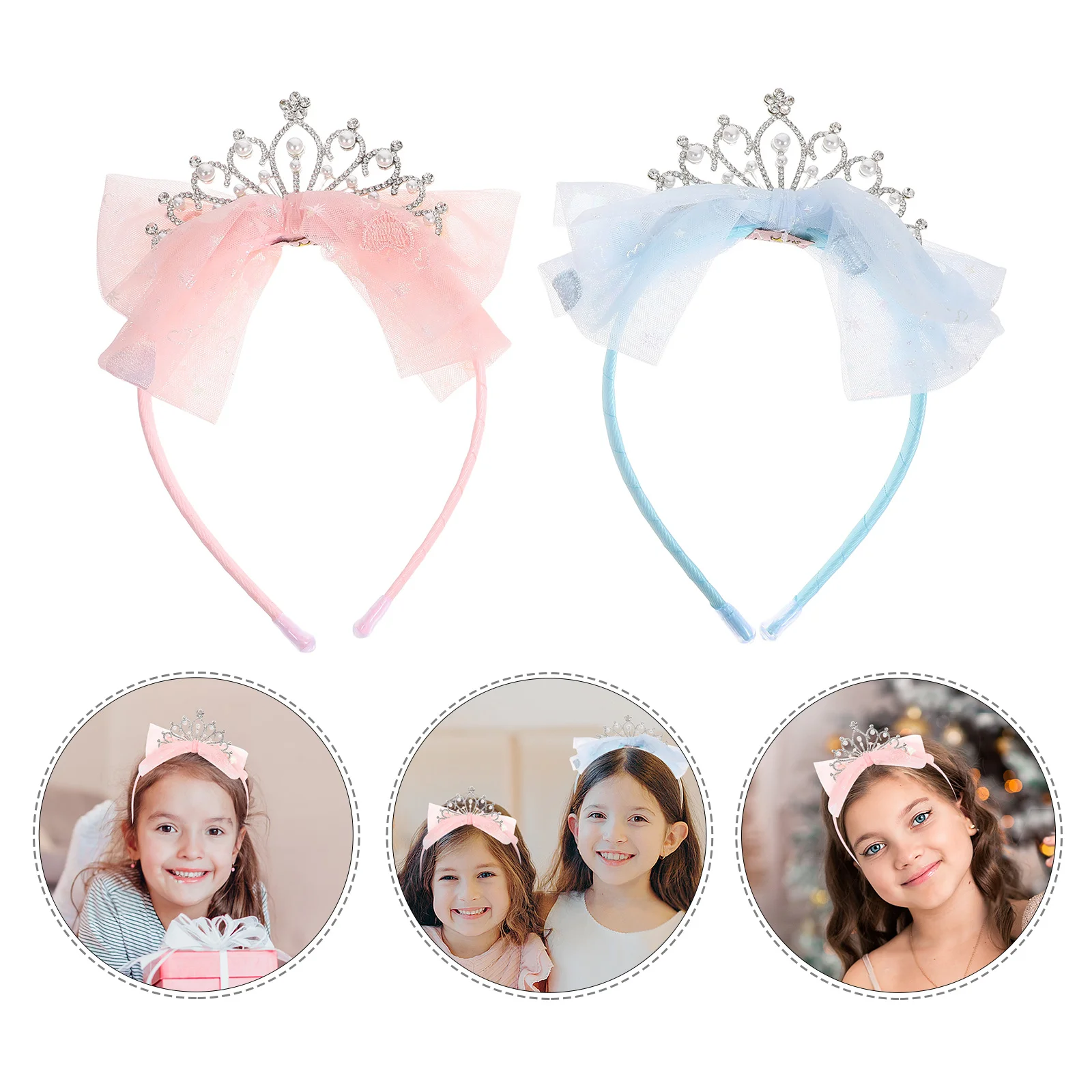 

2Pcs Rhinestone Headband Imitation Pearl Crown Princess Birthday Party Accessory Elegant Design Sparkling Jewelry