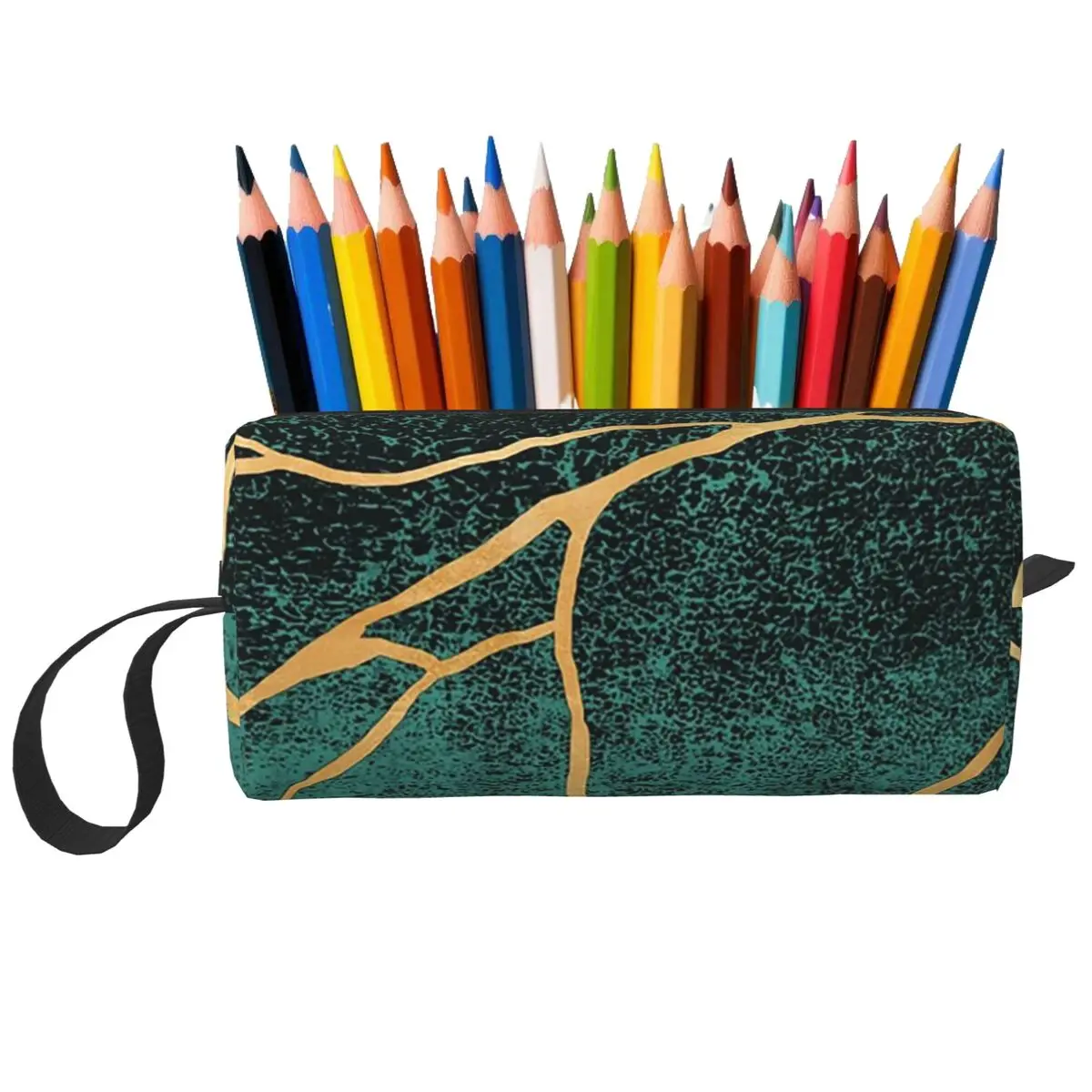Kintsugi Federmäppchen aus türkisfarbenem Marmor für Schüler, Schule, Stiftbox, Bleistiftbeutel, Schreibwaren, Reise-Organizer für Damen