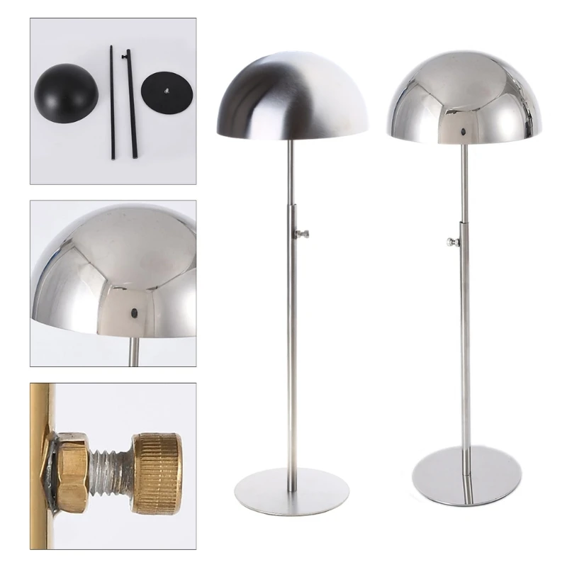 Wire Drawing Mirror Face Stainless Steel Freestanding Holder and Hat Rack Stand with Dome Adjustable Height