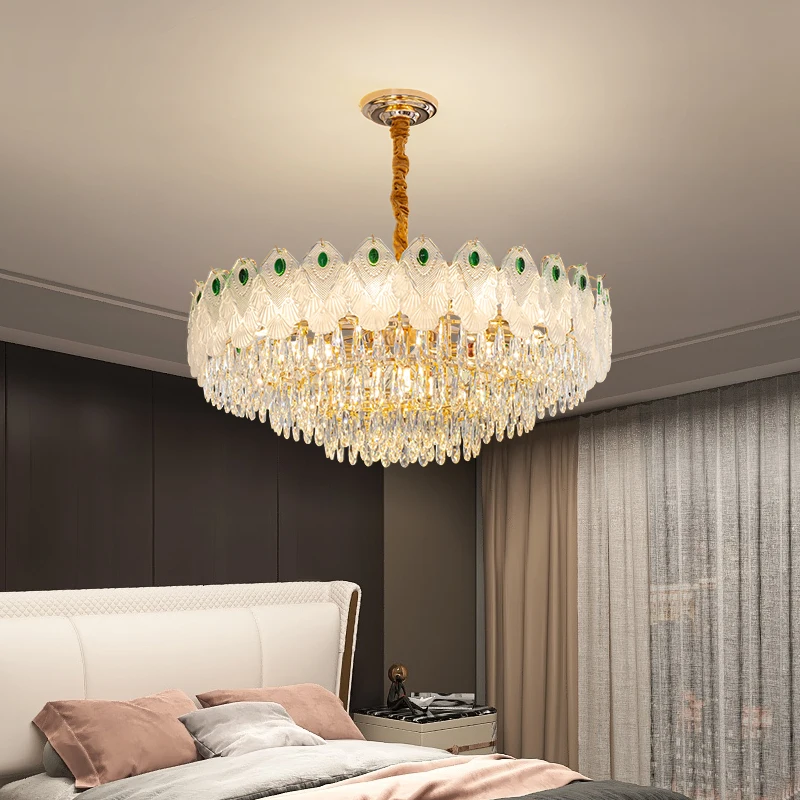 

Light Luxury Living Room Headlights Crystal Chandelier Dining Room Master Bedroom Atmosphere French 2024 New Zhongshan Lamps