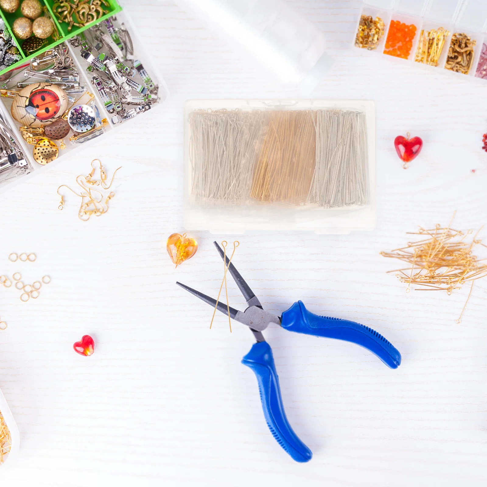 مجموعة من دبابيس صناعة المجوهرات ذات الرأس المسطح متعددة الأغراض لصنع القلائد والأساور والأقراط