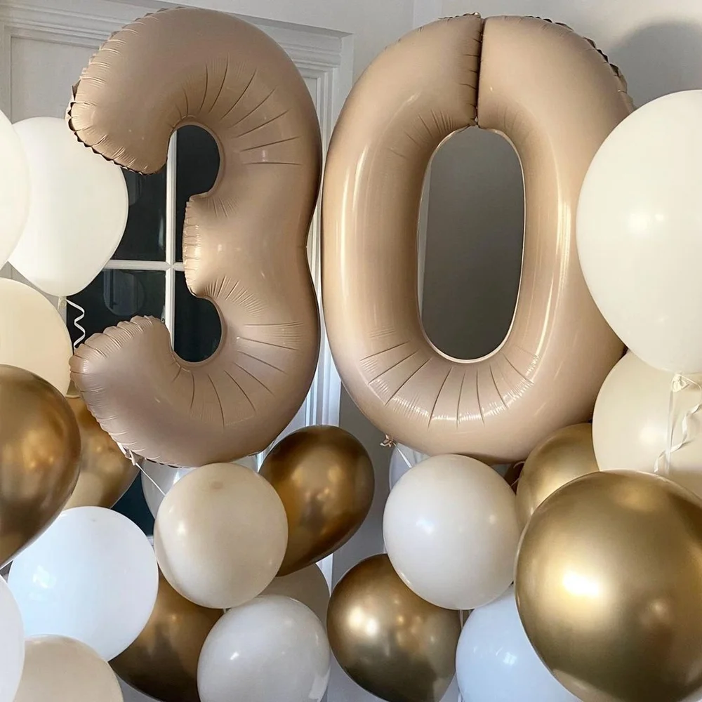 1szt 40-calowy balon z numerem kawy w stylu retro beżowy karmelowy zestaw balonów dla 30 40 50 Happy Birthday Party Decoration Supplies — zdjęcie 5