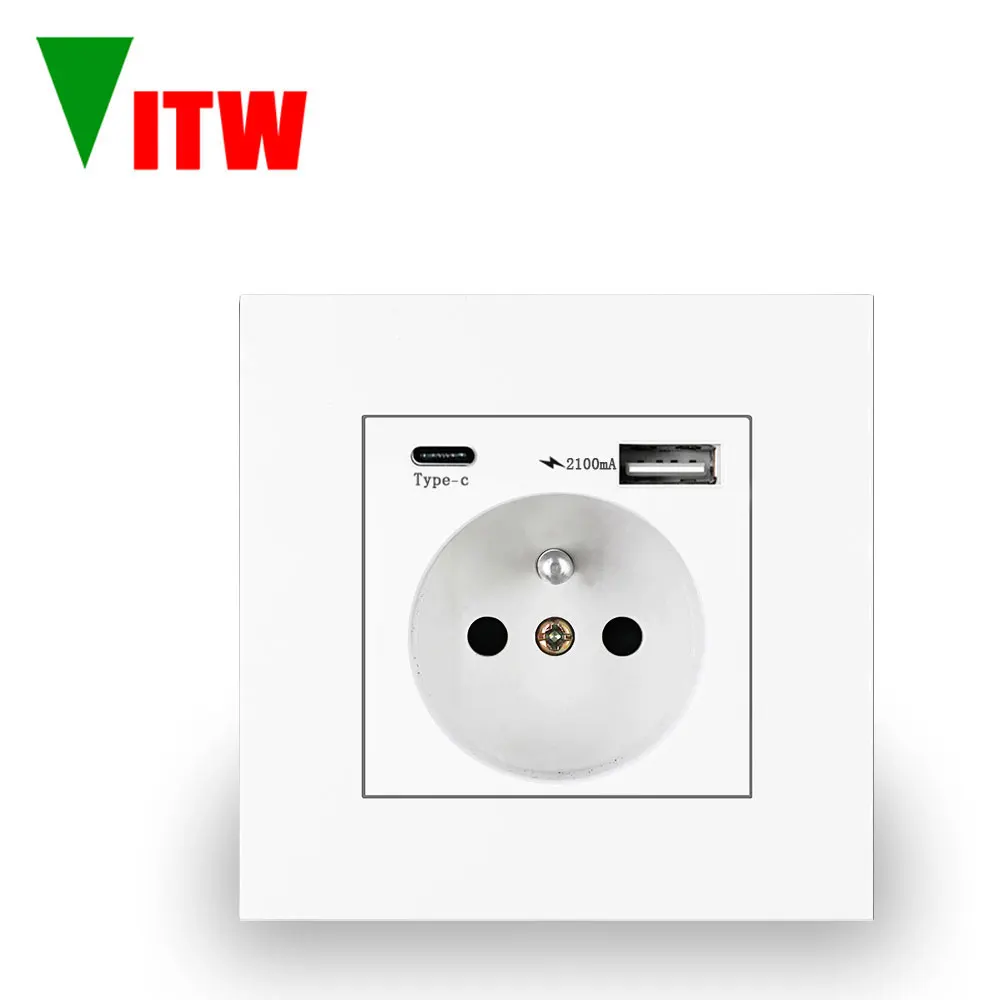 Vitw 16A French wall power outlet with USB charging port, A+C type fast charging, EU universal electrical outlet,86Type E socket
