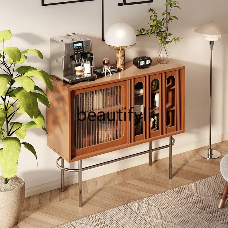 

yj58 Nordic style light luxury door cabinet, living room glass storage cabinet, simple retro style solid wood dining side cabin