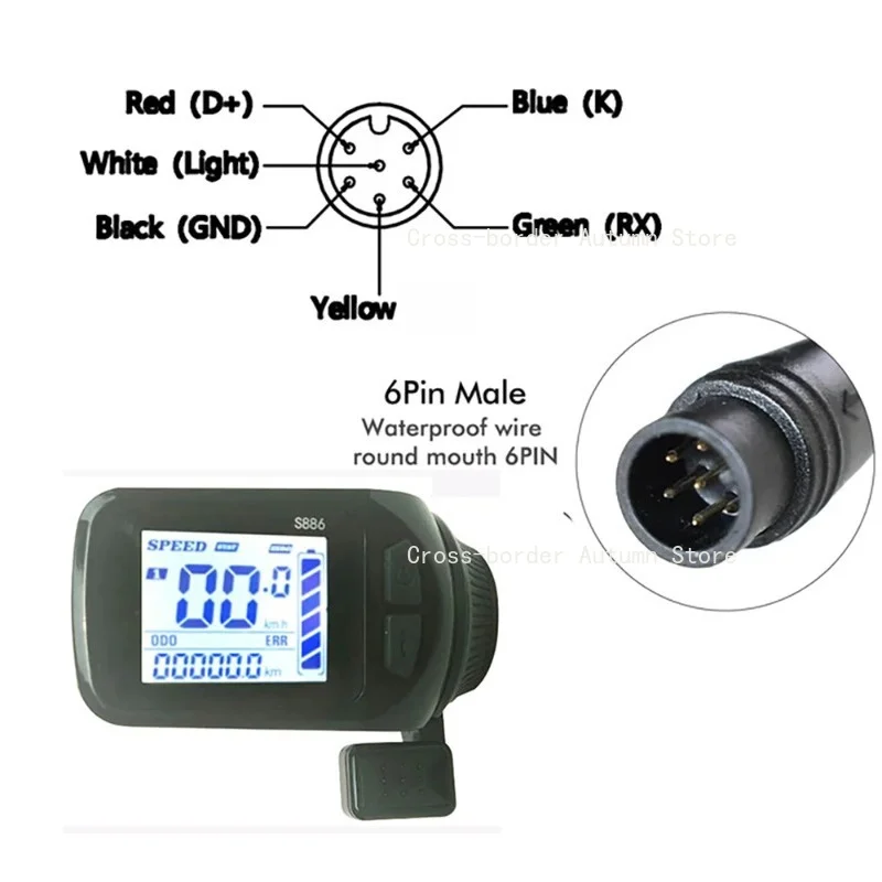24V/36V/48V/52V/60V S886 6pin Ebike LCD Display Panel Thumb Throttle For Electric Bicycles E-Scooter