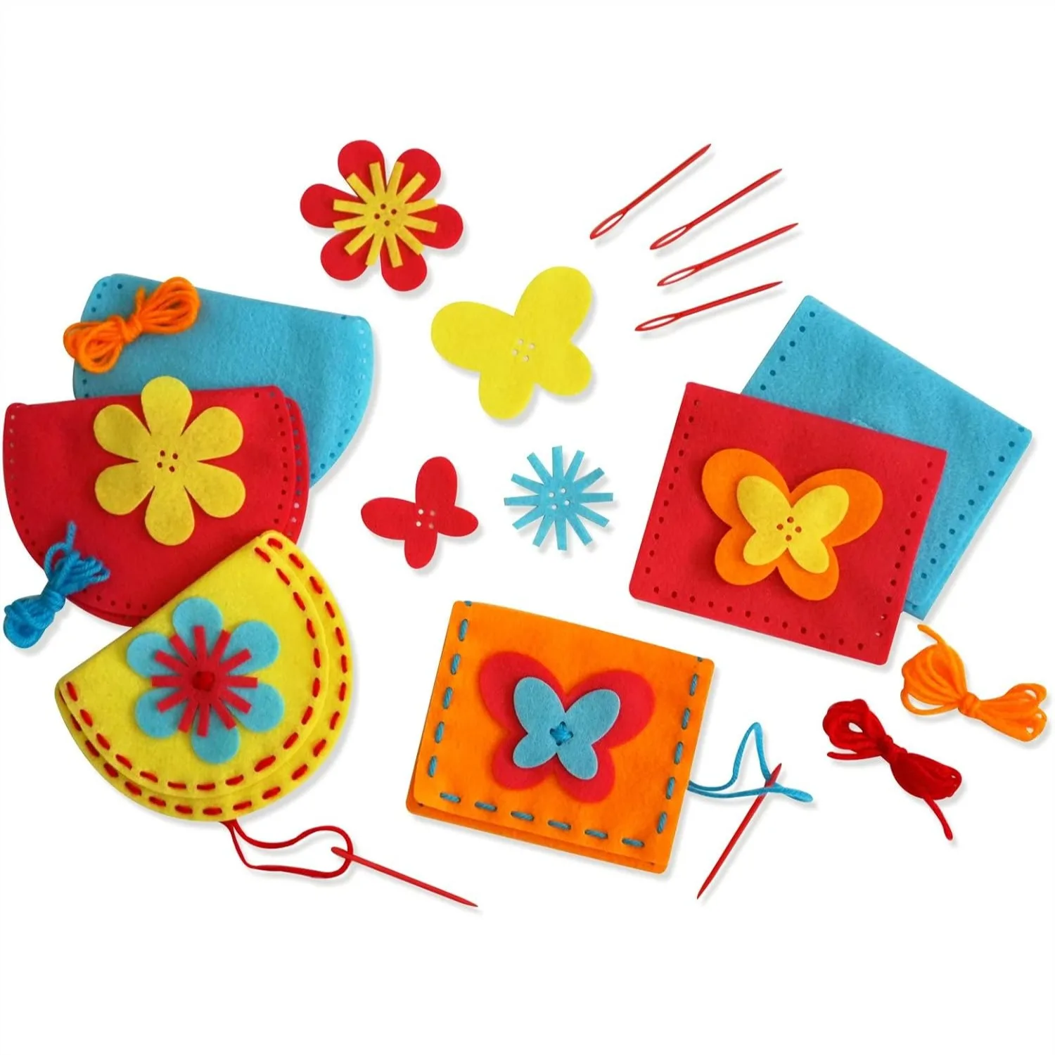 

Kids Sewing Kit for Ages 5+ - Learn to Sew 6 Felt Purses with Safe Plastic Needle, No Glue or Mess, DIY Craft Set for Girls