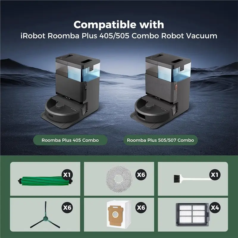 【مفجأة】مجموعة مكونة من 24 قطعة للمكنسة الكهربائية الروبوتية: فرشاة رئيسية واحدة، 6 أكياس غبار، 6 وسادات ممسحة، 4 مرشحات، 6 فرش جانبية وفرشاة تنظيف واحدة #2