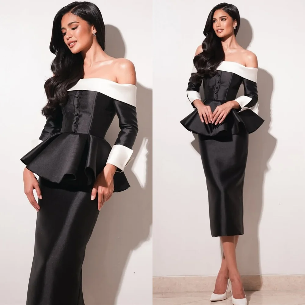 

Customized Temperament Evening Dresses High Quality Off the Shoulder Long Sleeves Homecoming Dresses Special Occasion Gowns