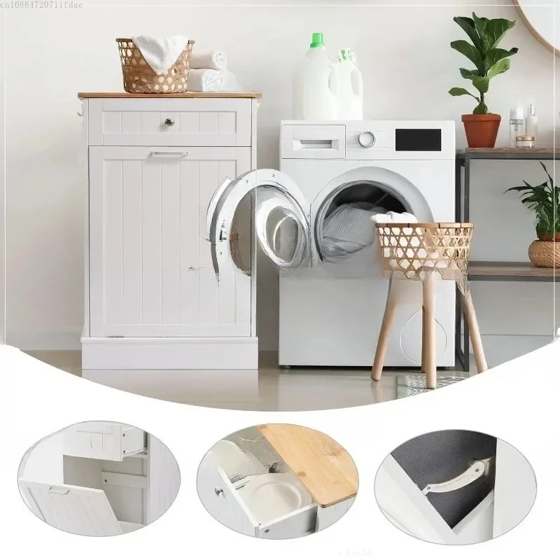 

13 Gallons Tilt Out Trash Cabinet Kitchen Waste Bins Free Standing Laundry Hamper Recycling Cabinet Trash Can Holder with