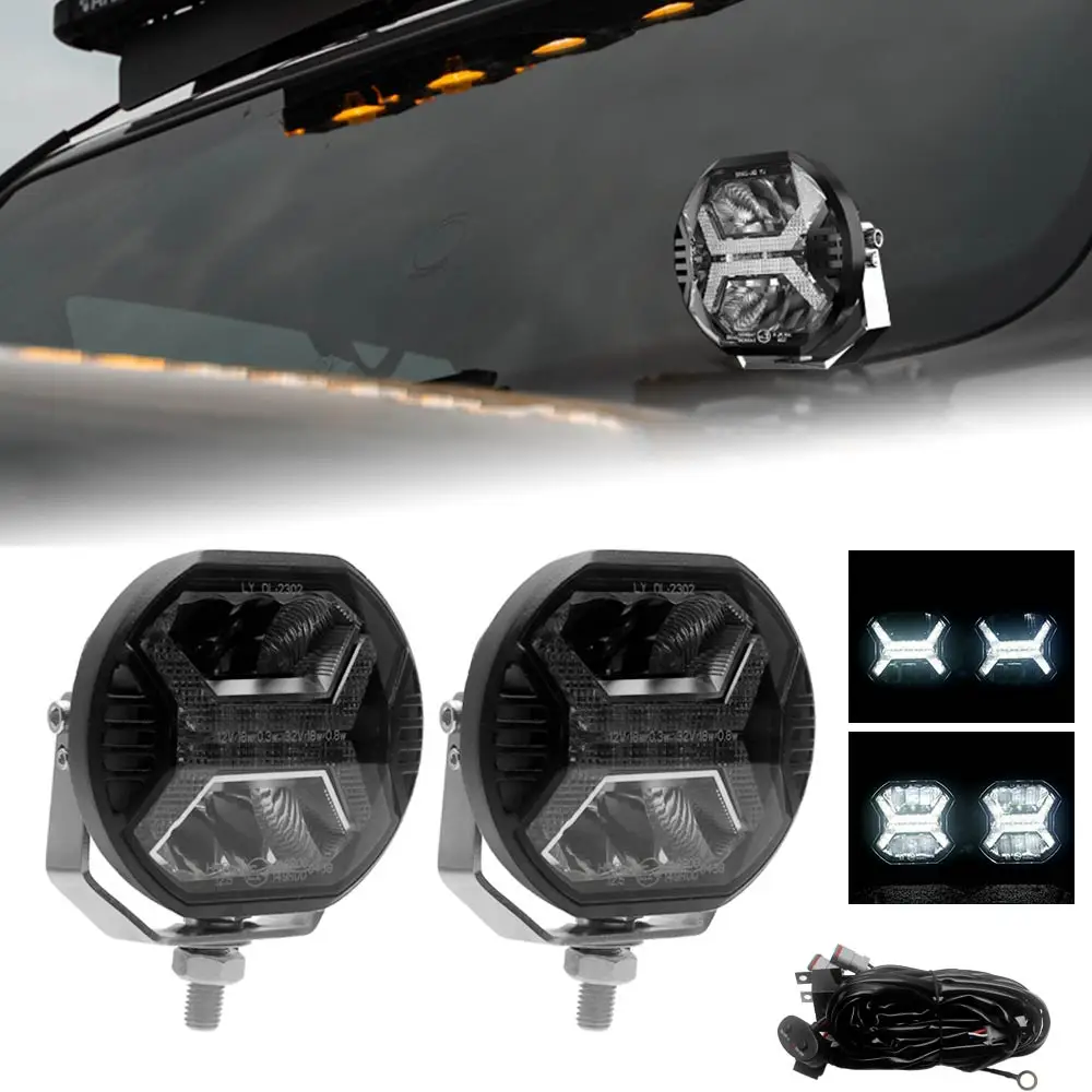 2Pcs Driving Lights With Screws Holder Fitting Set Compatible With Jeeps Atv Engineering Vehicle Boat And So On Offroad Light