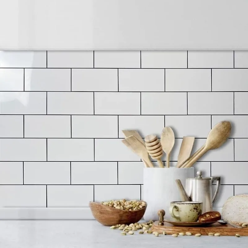 100 Polished White Thick PVC Peel and Stick Backsplash, 3“ x 6” Waterproof Subway Tile Stripping